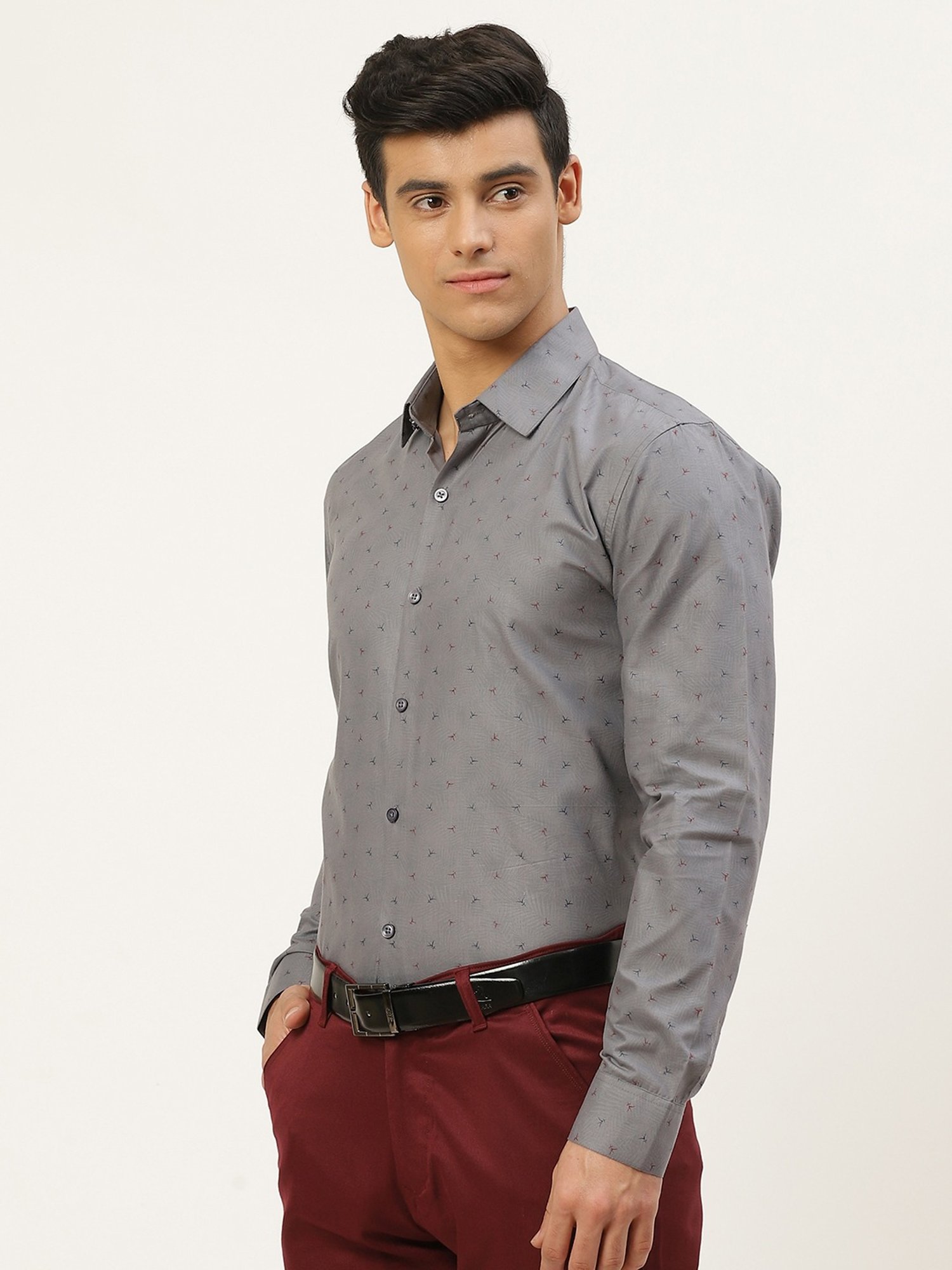 Sojanya Grey Cotton Regular Fit Printed Shirt