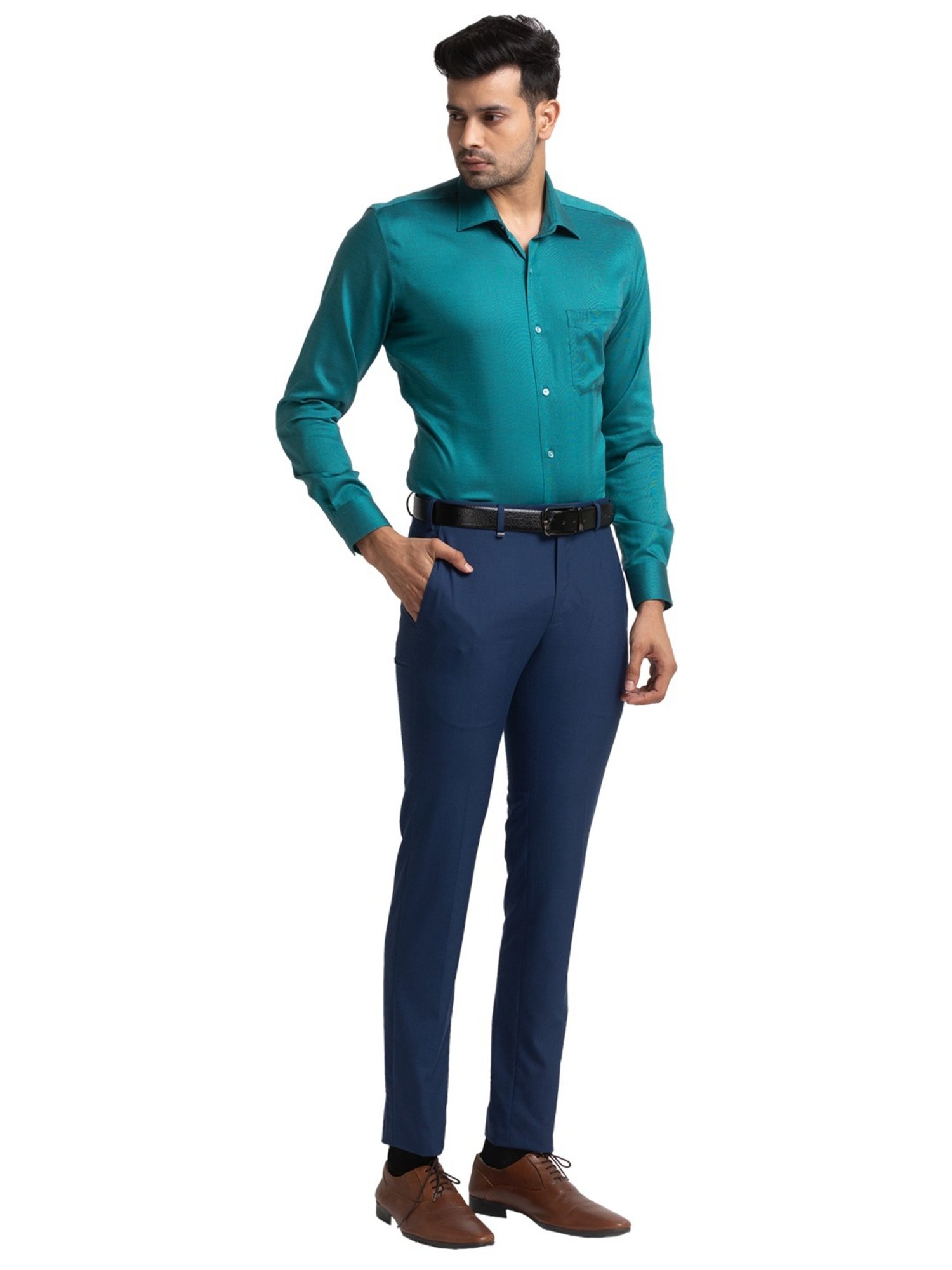 Raymond Blue Regular Fit Texture Trousers