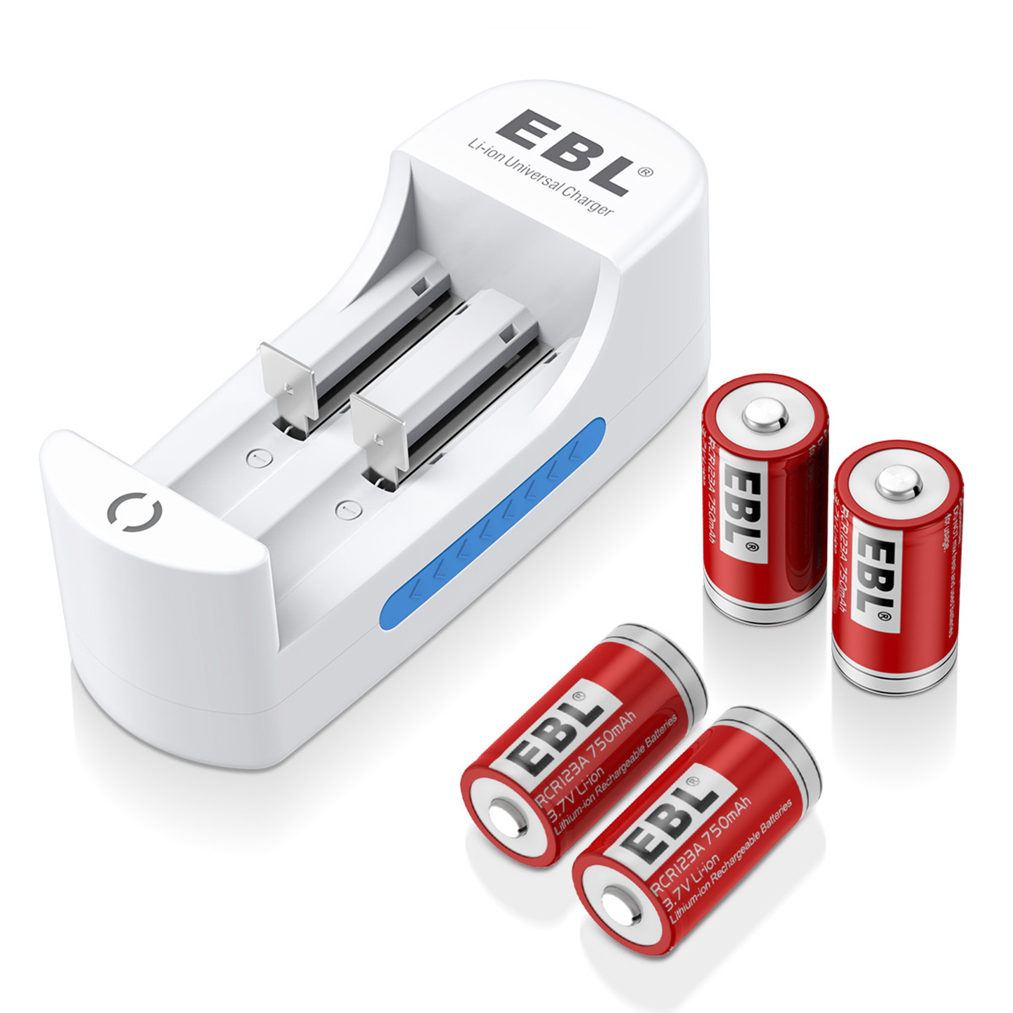 EBL 4-Pack 750mAh 3.7V 16340 RCR123A Rechargeable Li-ion Battery With Charger