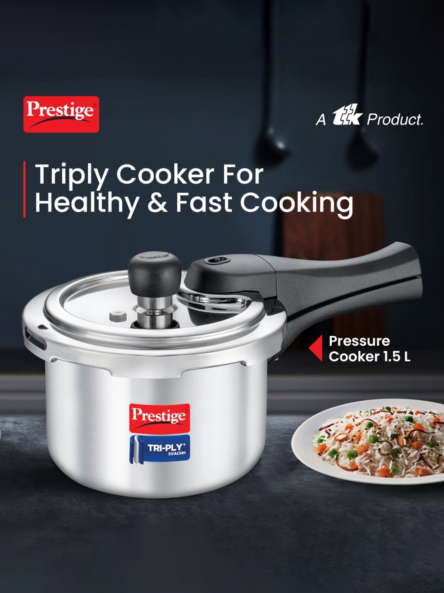 Prestige Svachh Triply Silver Stainless Steel Pressure Cooker (1.5L)