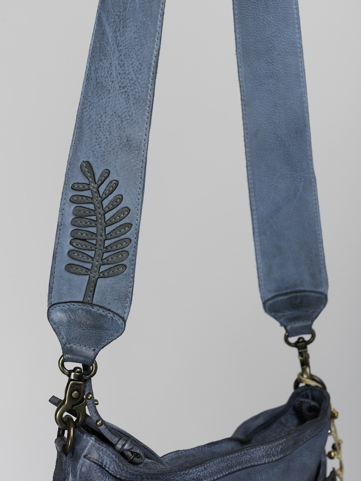 Art N Vintage Fresia Blue Leather Floral Small Sling Handbag