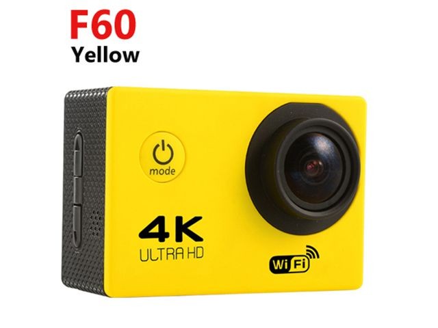 F60 Ultra HD 4K WiFi 1080P Action Camera DV DVR Sport 2.0inch LCD 170 Degrees Lens Waterproof Pro Camera Mini Camcorder Yellow Color