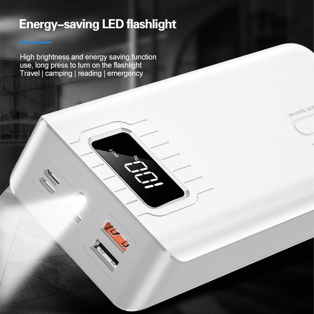 30000mAh DIY Power Bank Case LED Flash Light Fast Charging For iPhone XS 11Pro P40 Pro Mi10 S20+ Note 20 White