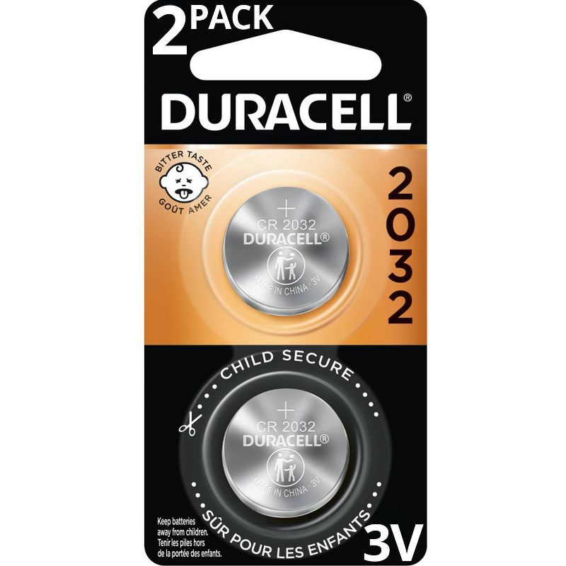 Duracell 2032 Batteries Lithium Coin Button - 2 Pack - Specialty Battery w/ Bitterant Technology