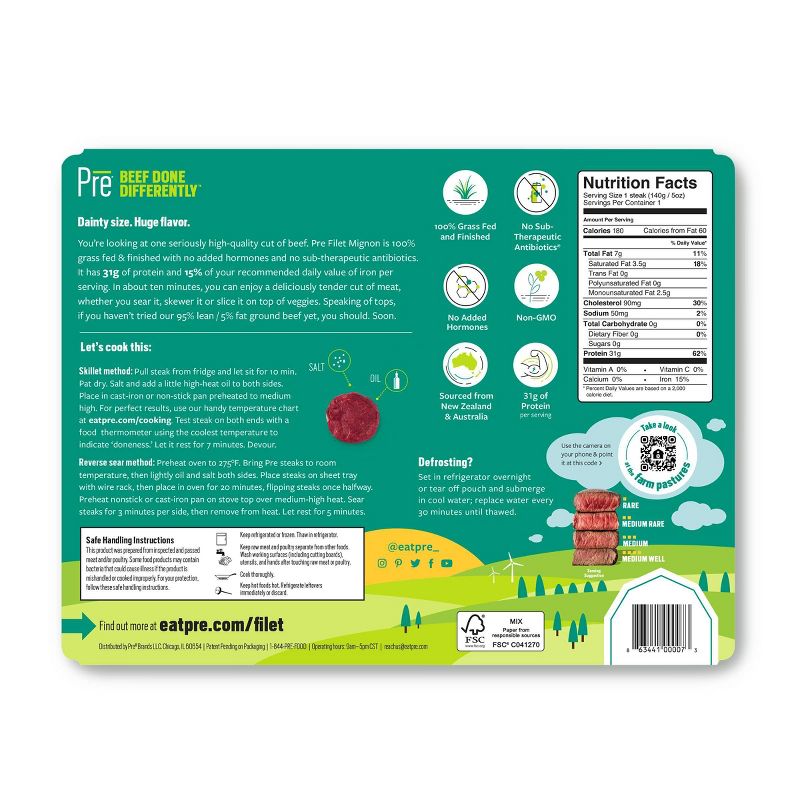 Pre 100% Grassfed & Finished Filet Mignon Steak - 5oz