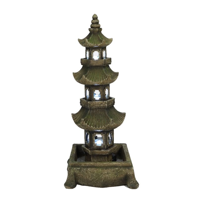 50" Pyramid Shaped Pagoda Tower Fountain with LED Light Green - Hi-Line Gift