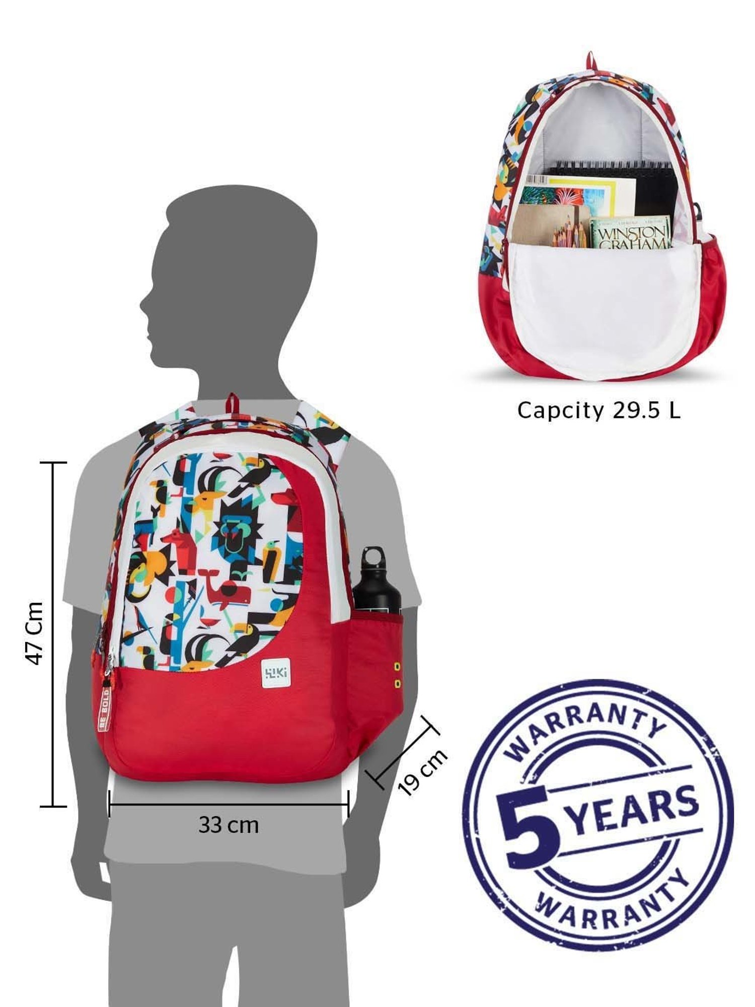 Wiki 29.5 Ltrs Red Medium Backpack