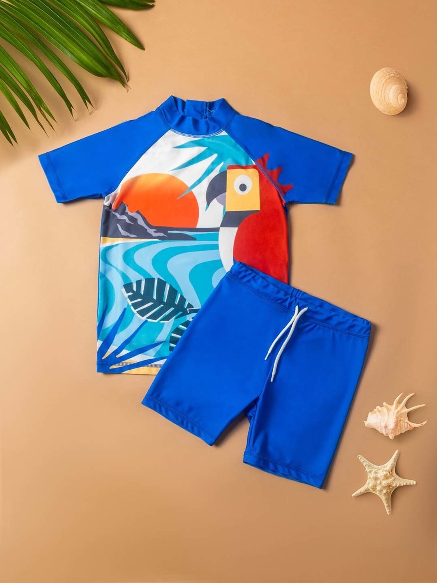 Baby Moo Kids Blue & Red Printed Swimming Set