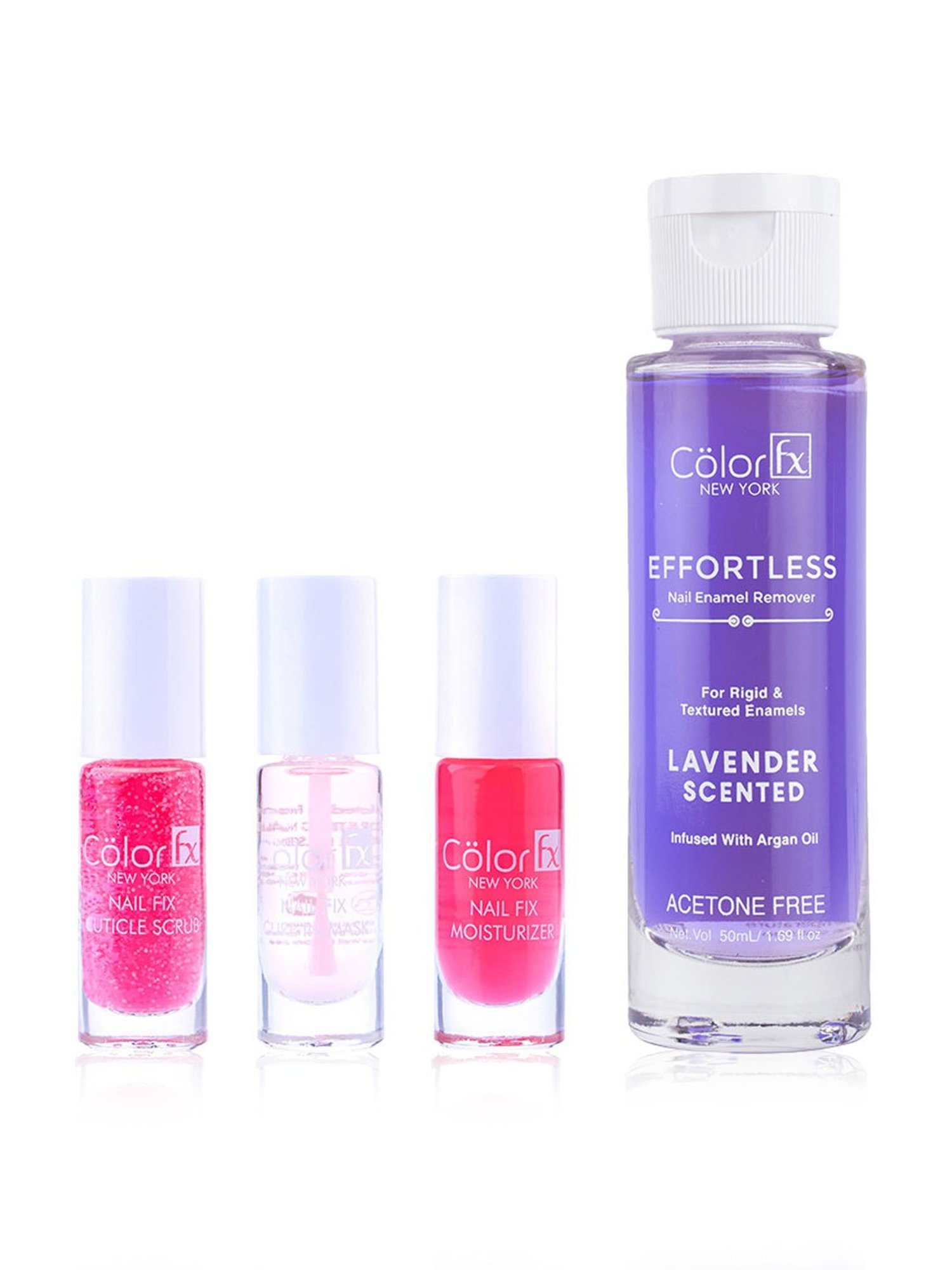 Color Fx Nail Fix Cuticle Scrub, Cure-In Mask, Moisturizer & Nail Enamel Remover Combo, Pack of 4
