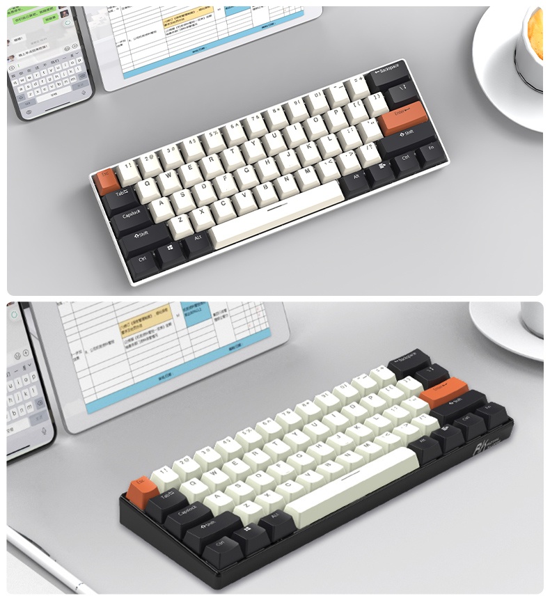 Royal Kludge RK61 Mechanical Bluetooth 3.0 Wired/Wireless 61 Keys Multi-Device RGB Backlit Gaming/Office Keyboard for iOS, Android, Windows and Mac with Rechargeable Battery, Blue Switch - White