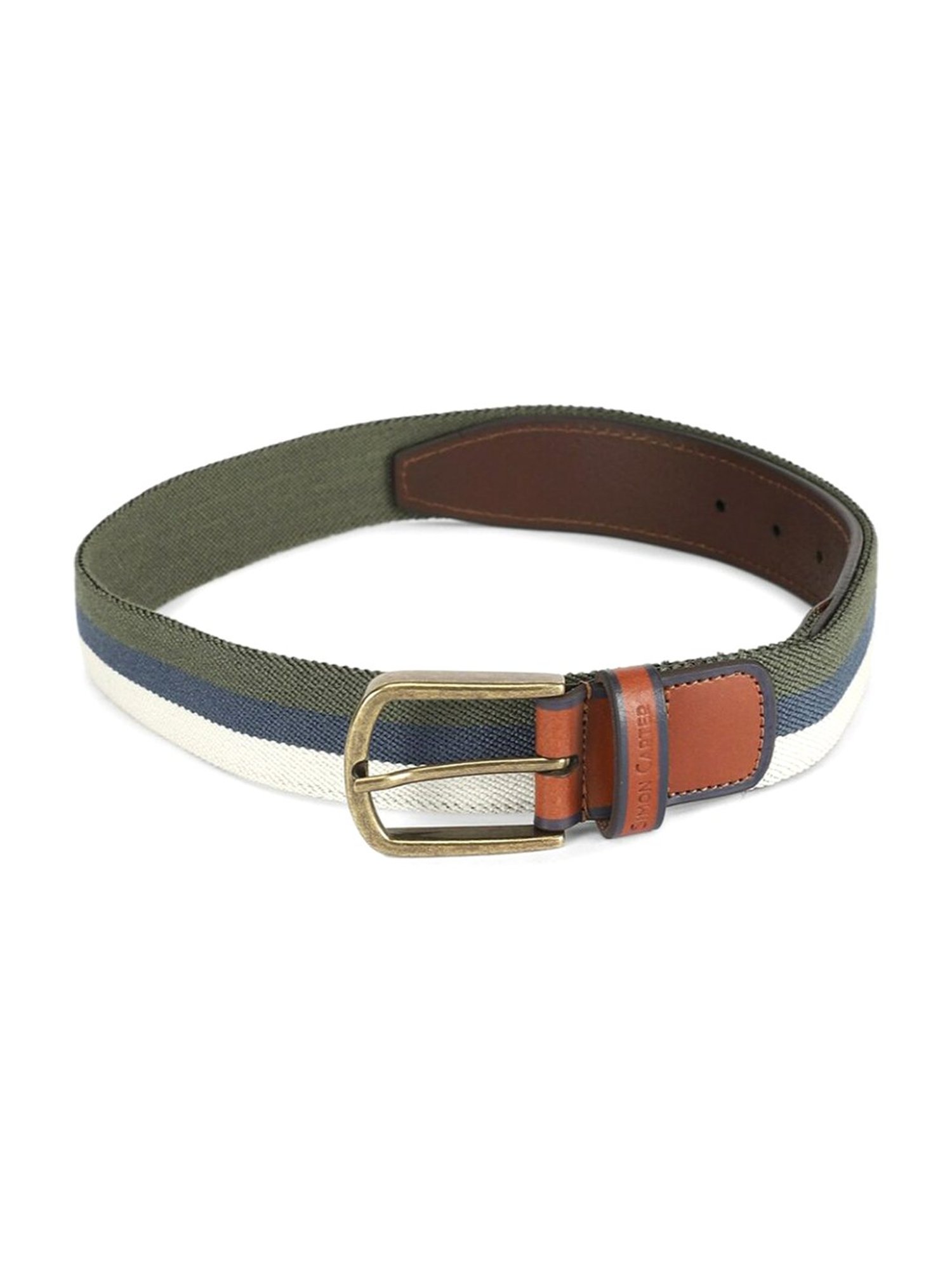 Simon Carter Multicolor Leather Striped Casual Belt for Men