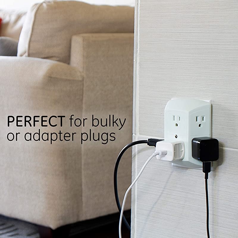 6 Outlet Wall Plug Adapter Power Strip, Extra Wide Spaced Outlets for Cell Phone Charr, Power Adapter, 3 Prong, Multi Outlet Wall Charr, Quick & Easy Install, For Home Office, Home Theater, Kitchen,