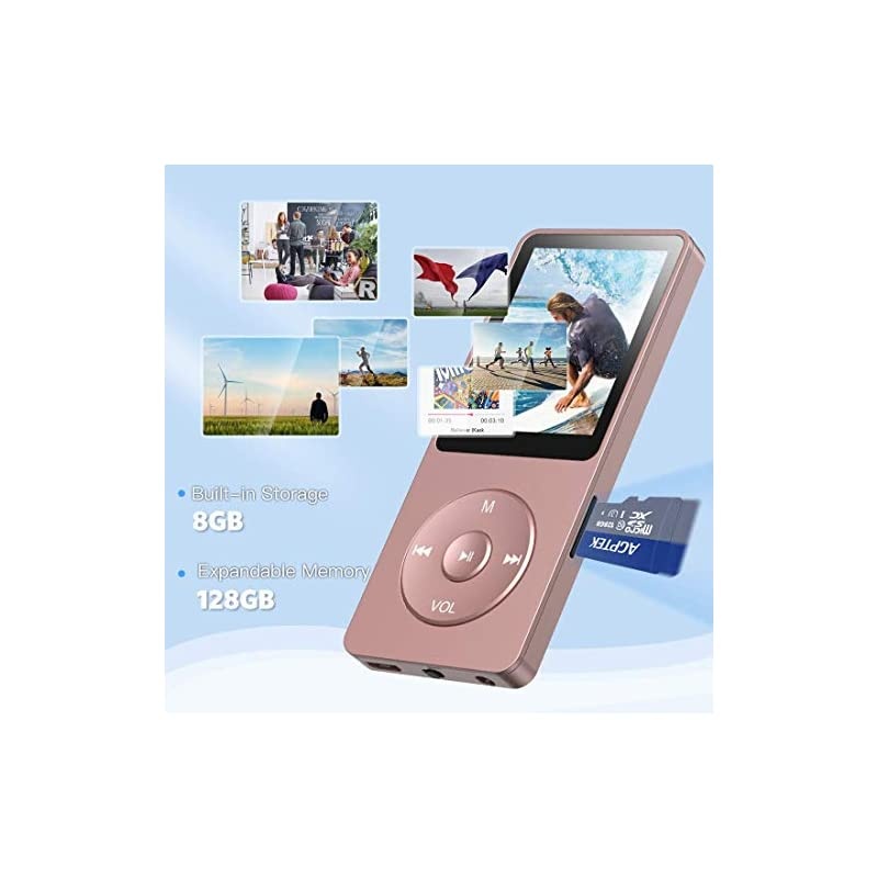 8GB MP3 Player  A02 70 Hours PlaybackMusic Player with FM RadioVoice Recorder for Sport Expandable Up to 128GB Rose Gold