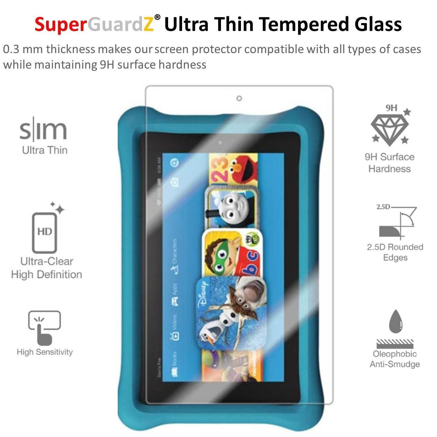 [2-PACK] Fire HD 8 Kids Edition (7th Gen, 2017) Screen Protector [Tempered Glass] - SuperGuardZ, 9H, 0.3mm, 2.5D Round Edge, Anti-Scratch, Anti-Bubble [Lifetime Replacement] + LED Stylus Pen