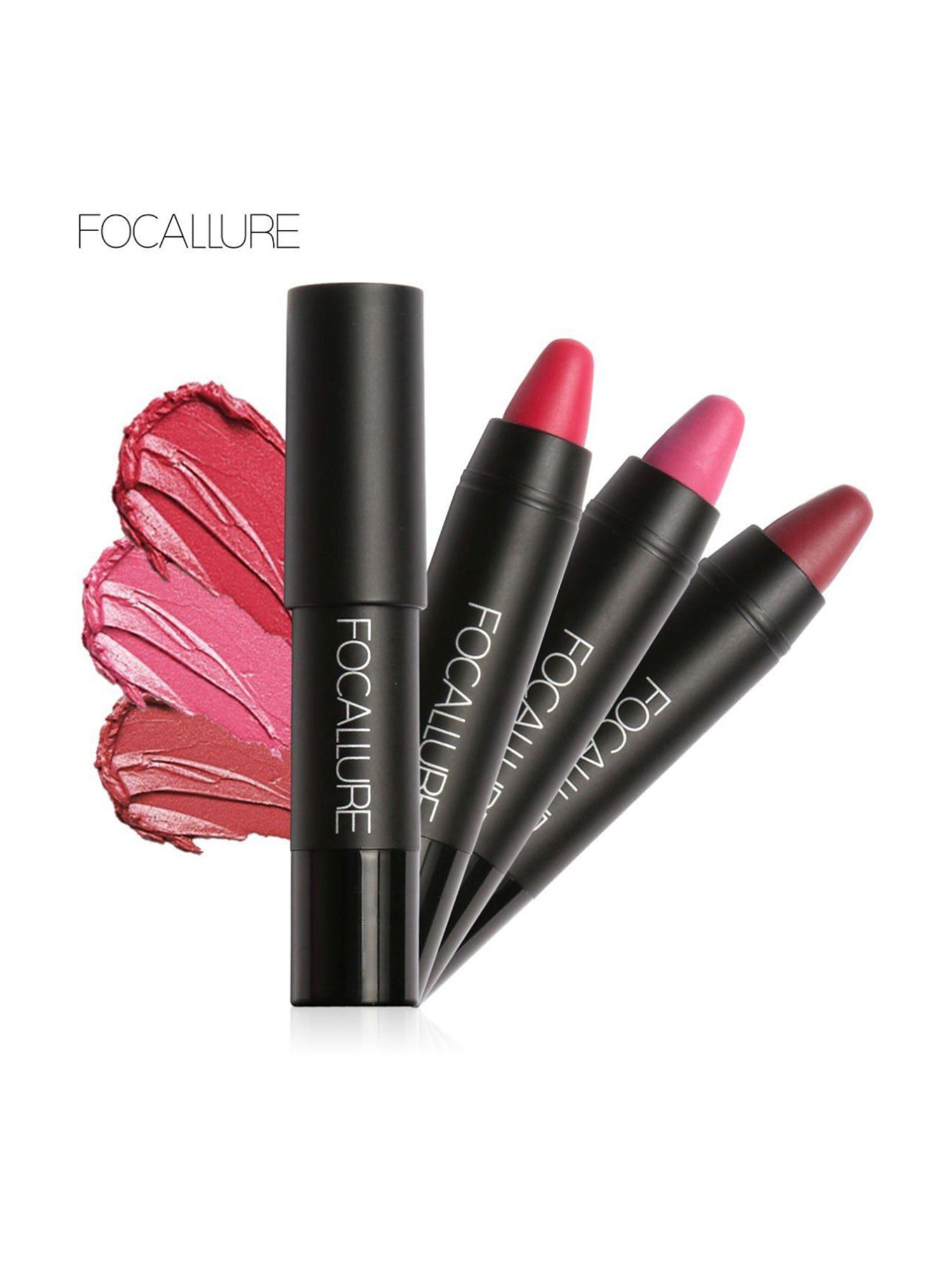 FOCALLURE 3 Pcs Matte Lips Crayon Lipstick Kit 2 Pink - 18 gm