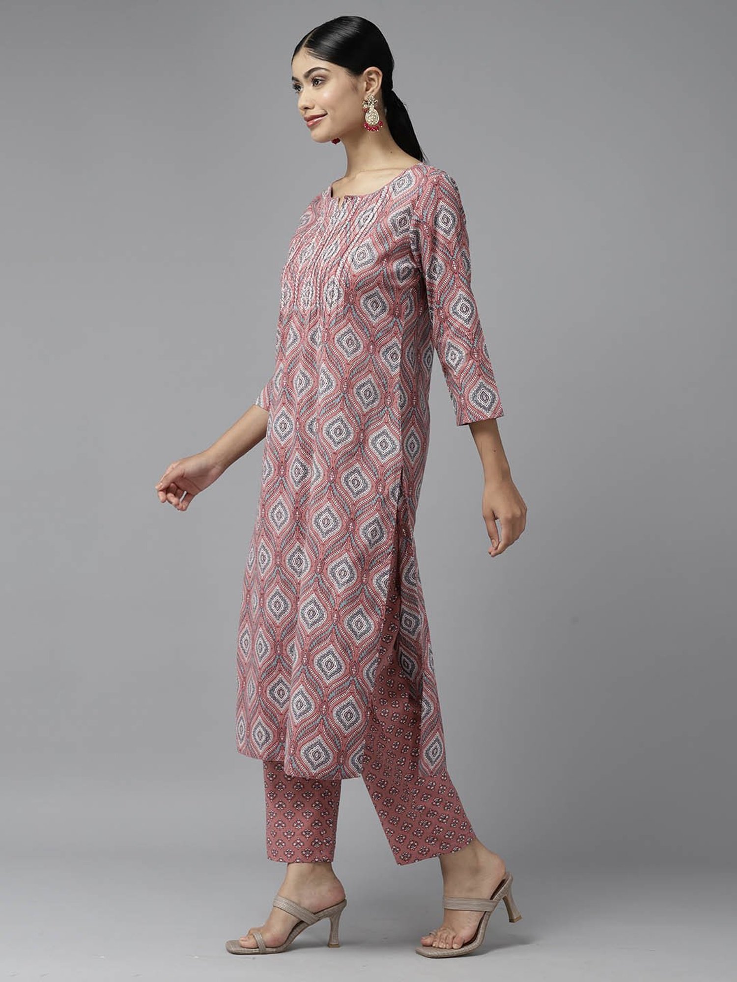 Prakrti Rust Cotton Printed Kurta With Pant & Dupatta