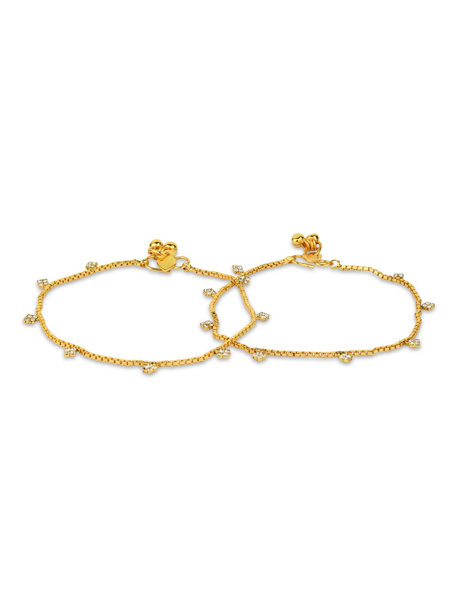 Fida Stones Studded Gold-Plated Anklets for Women - Set of 2