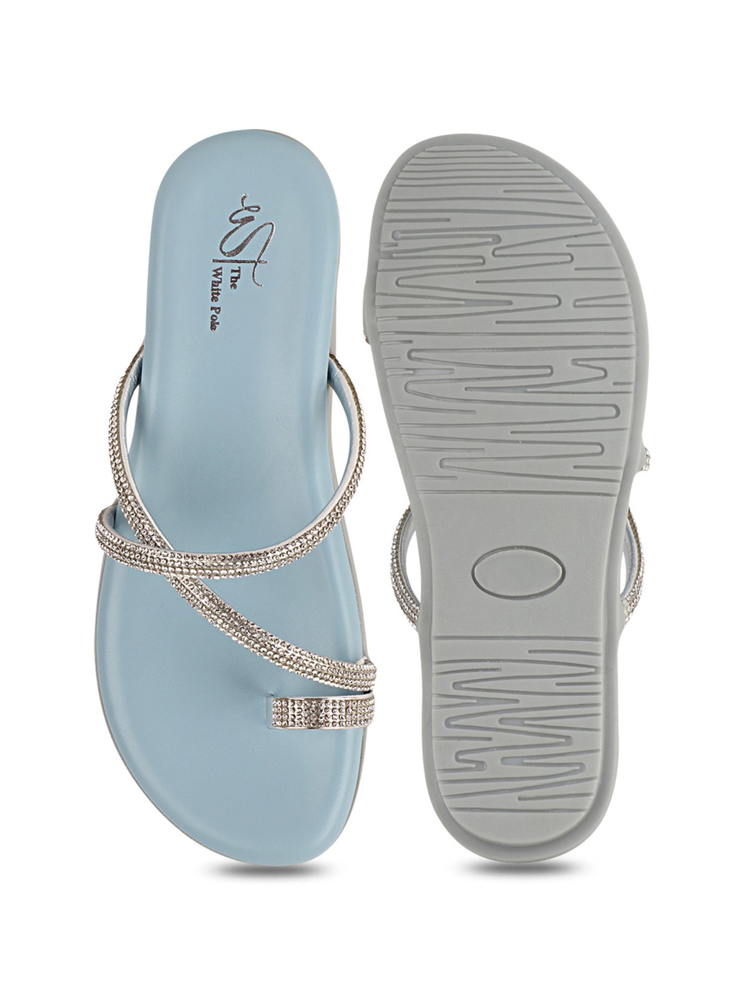 The White Pole Women's Blue Toe Ring Sandals