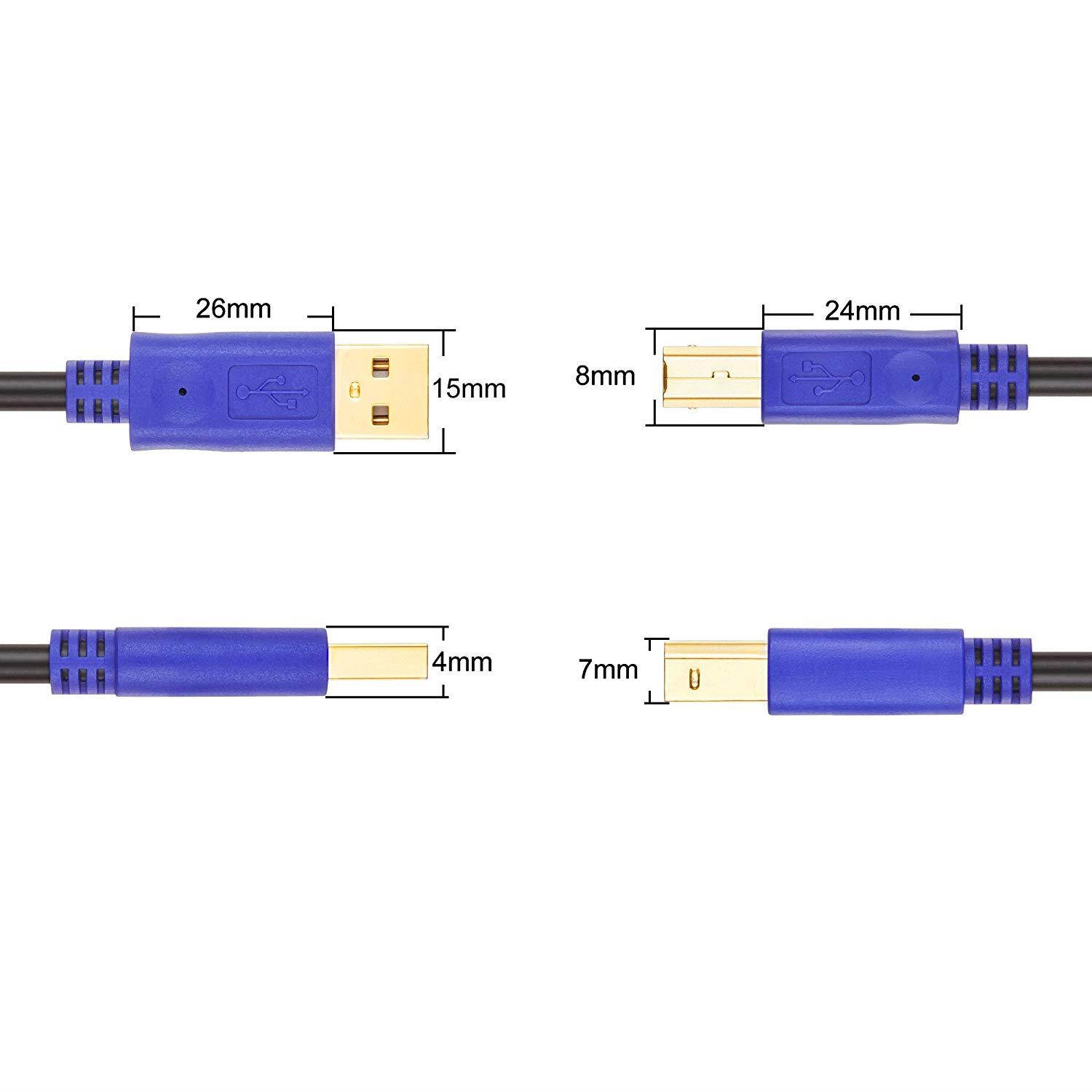 Printer Cable 20ft,LiuTian USB 2.0 Cable Printer Cable High Speed Gold-Plated Connectors Printer Scanner Cable Cord A Male to B Male for HP, Canon, Lexmark, Epson, Dell, Xerox, Samsung etc &hellip;
