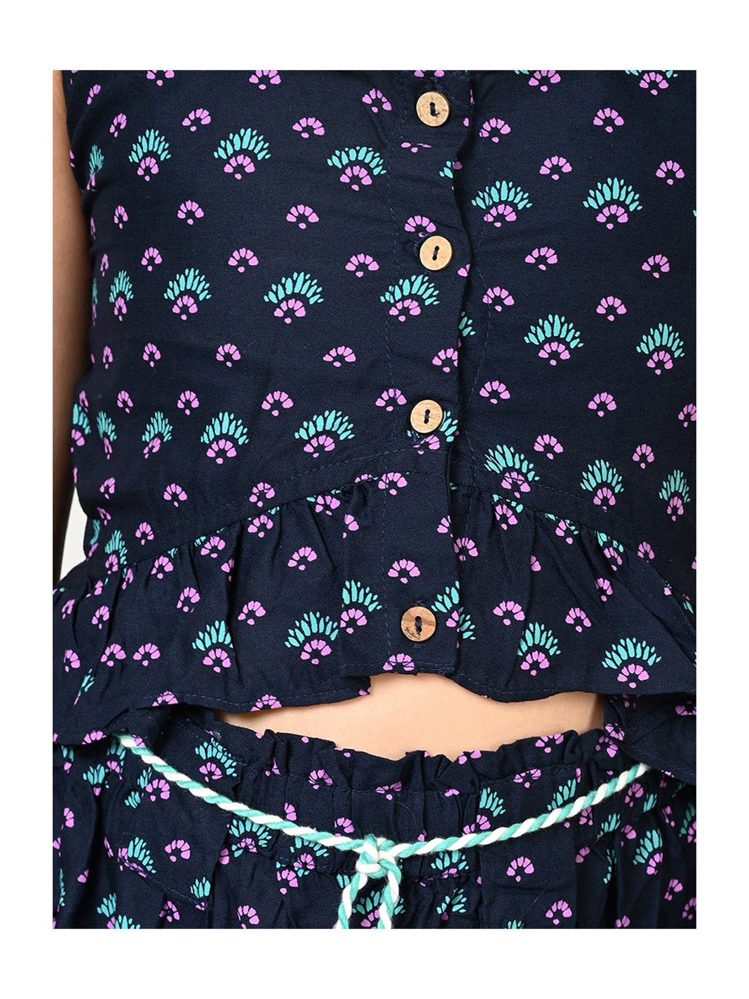 Lil Drama Kids Navy Printed Crop Top with Plazzos