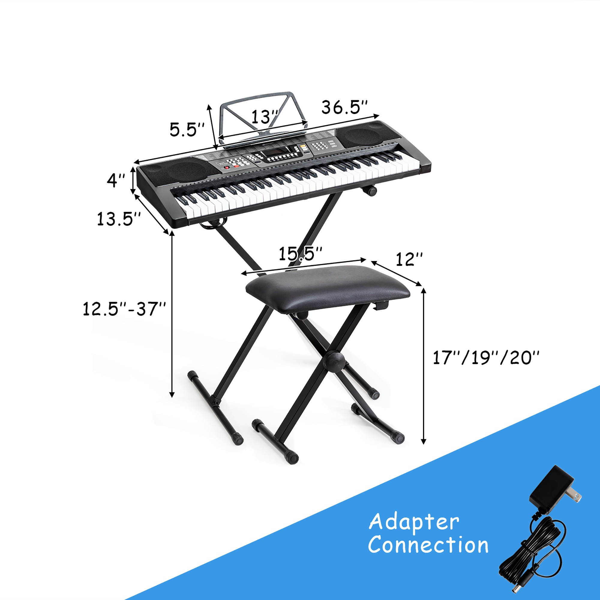 Costway 61-Key Electronic Keyboard Piano Set w/Stand Bench Headphones Microphone