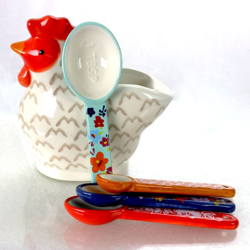 Gibson Urban Market Life On The Farm 4 Piece Durastone Figural Rooster Measuring Spoon Set