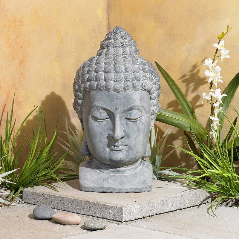 John Timberland Asian Zen Outdoor Statue 18 1/2" High Meditating Buddha Head Bust Sculpture for Yard Garden Patio Deck Home