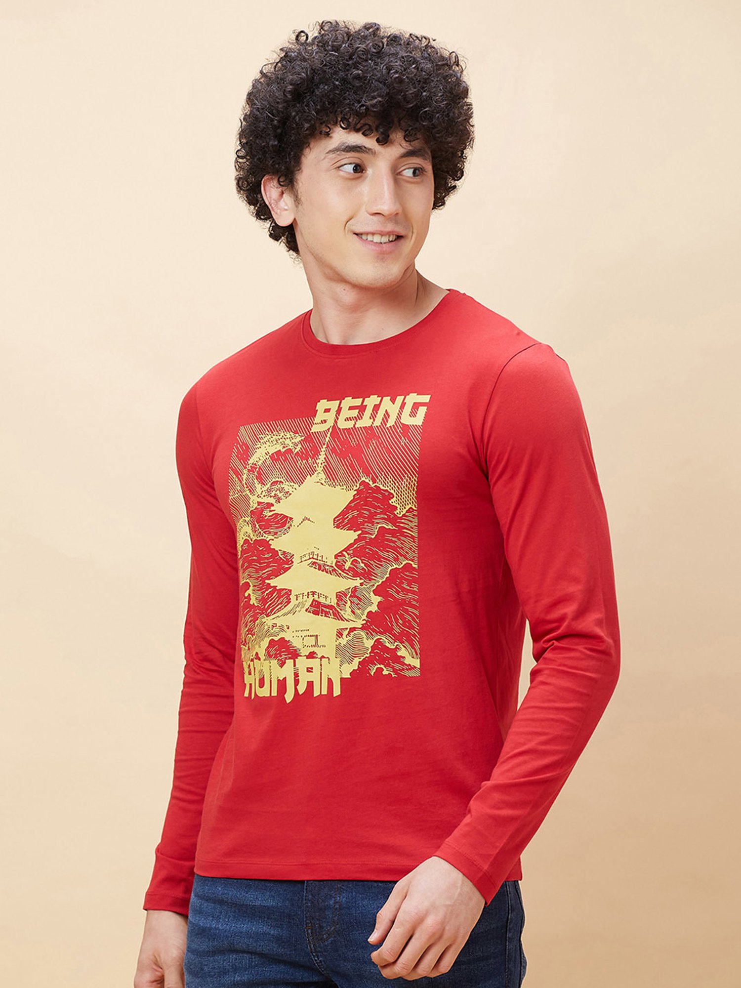 Being Human Red Regular Fit Graphic Print Crew T-Shirt