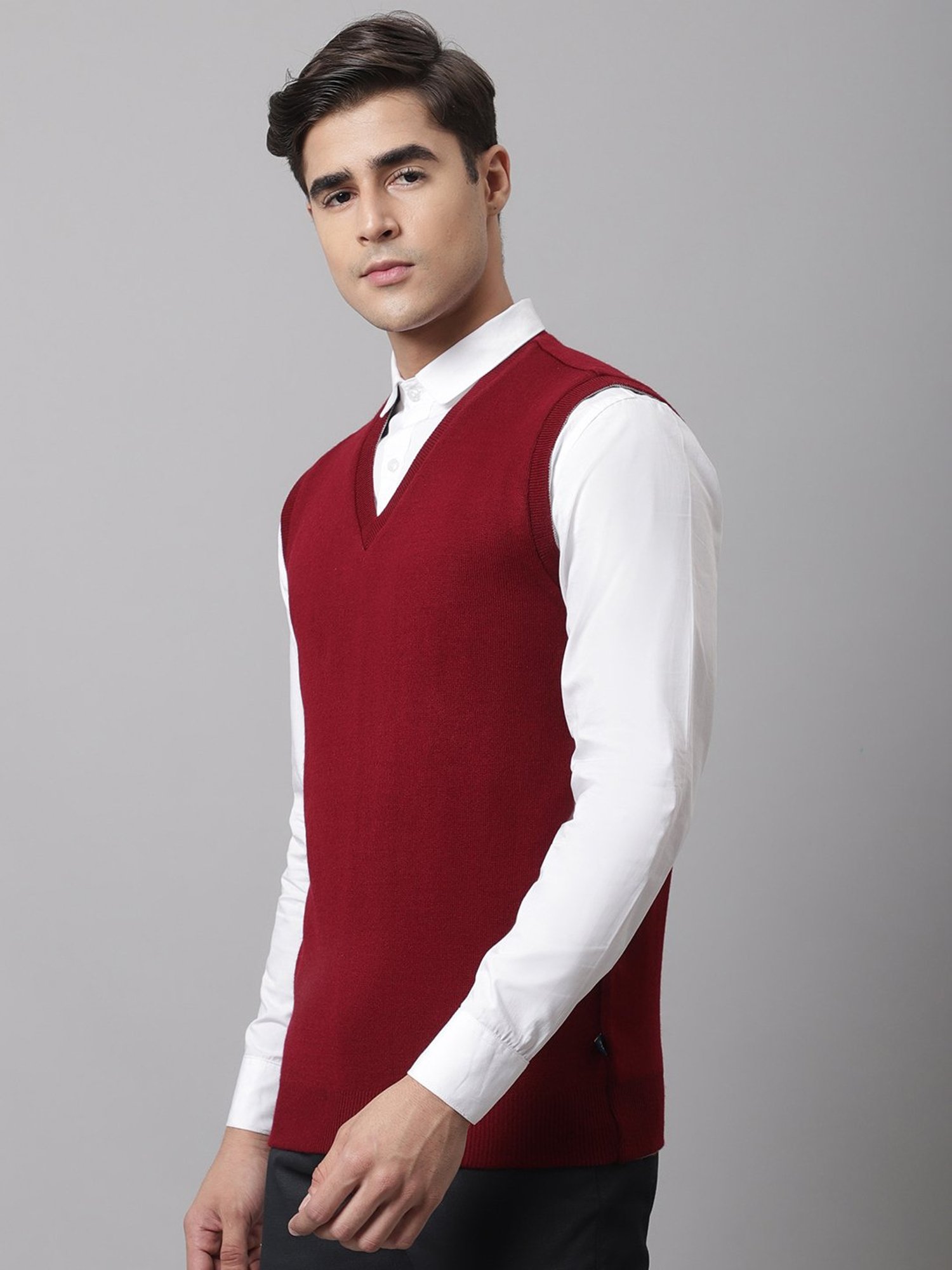 Cantabil Maroon & Light Grey Regular Fit Reversible Sweater