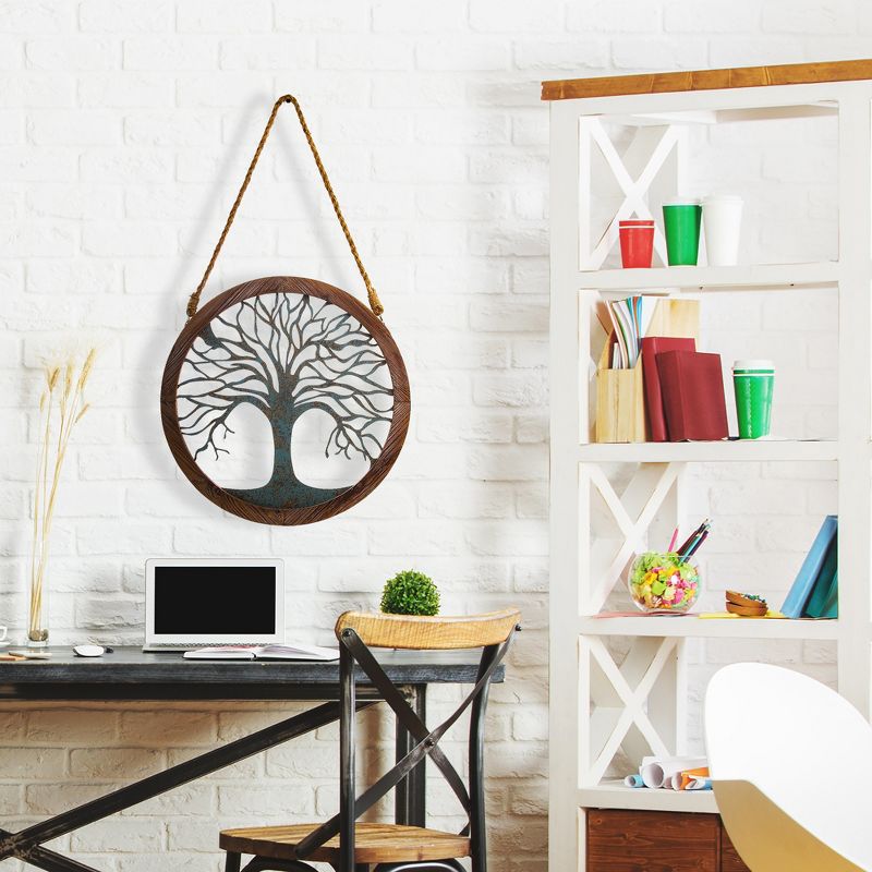 18"x18" Rustic Round Wood and Patina Decorative Tree Wall Decor Brown - Patton Wall Decor