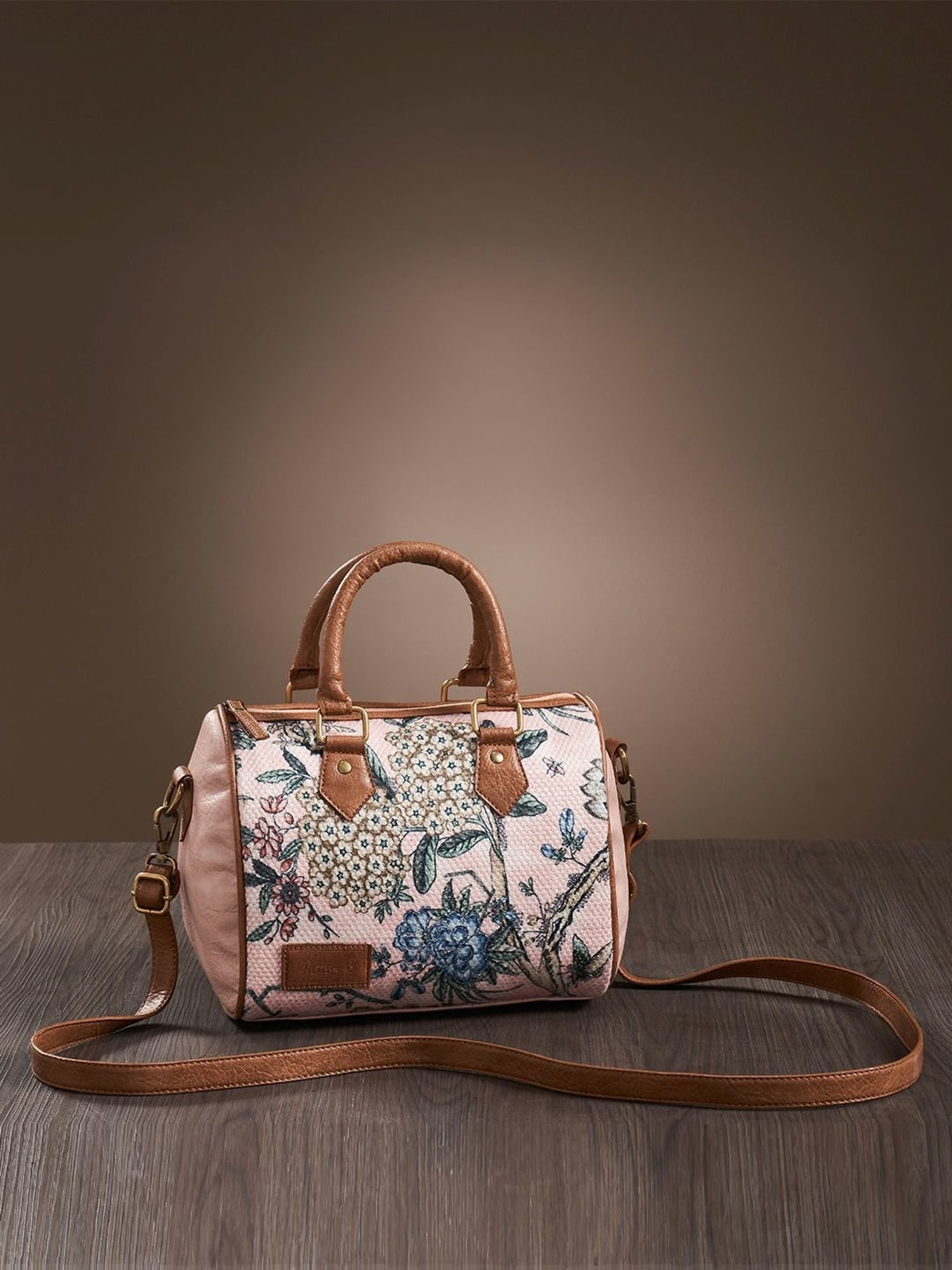 Mona B Pink Printed Medium Handbag