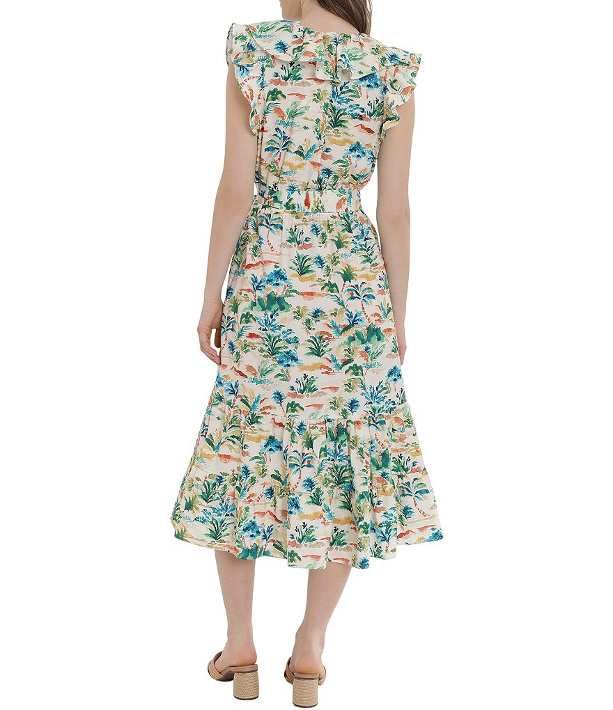 Donna Morgan V-Neck Ruffle Neck Printed Dress