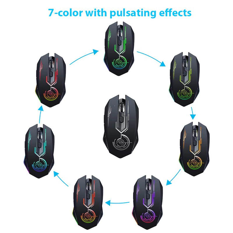 UHURU Gaming Mouse 2.4G Rechargeable Wireless 5 Buttons Changeable LED Color Ergonomic 10000 DPI PC Mouse for Computer Gaming