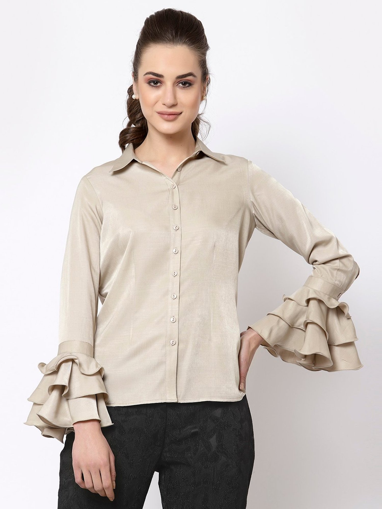 Office & You Beige Full Sleeves Shirt