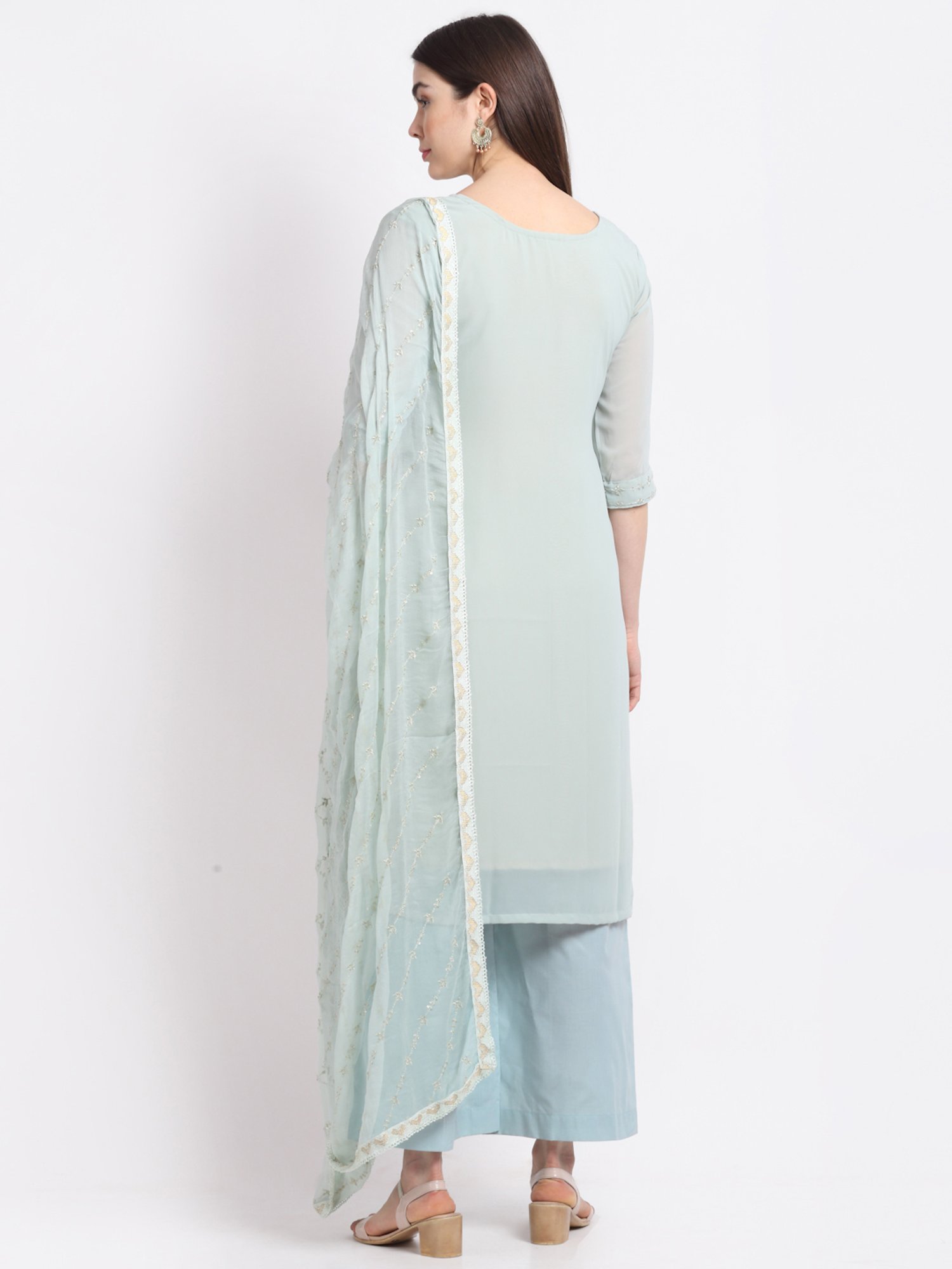 Stylee LIFESTYLE Green Embroidered Unstitched Dress Material