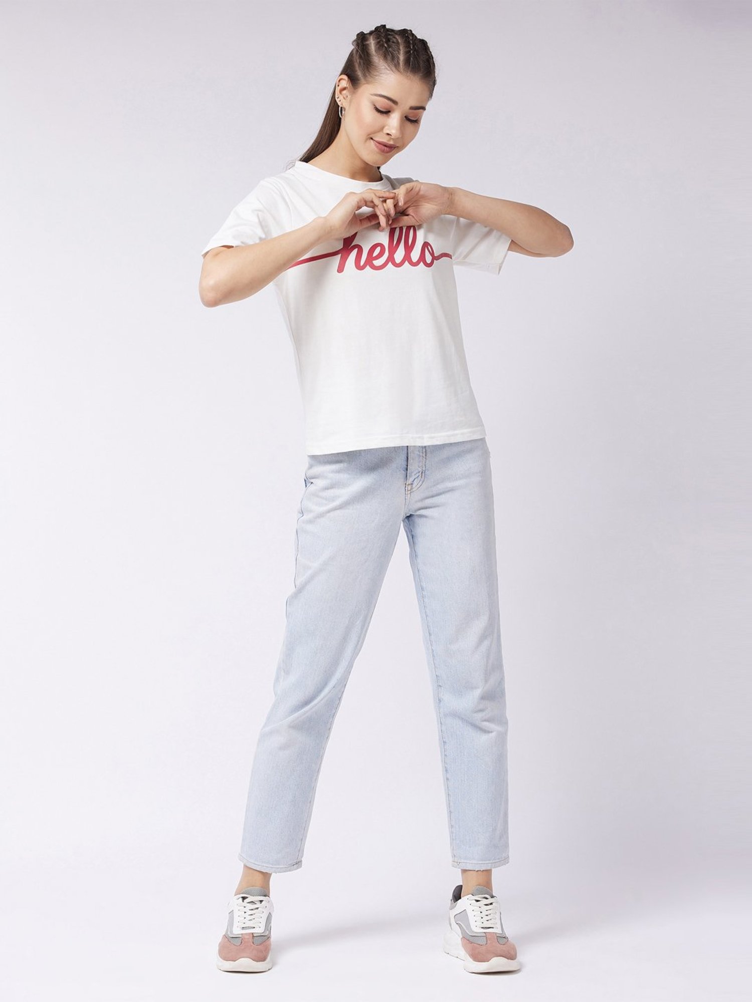 Miss Chase White Cotton Printed T-shirt