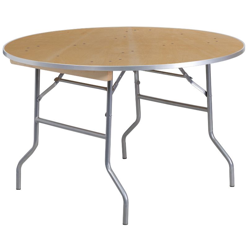 Emma and Oliver 4-Foot Round HEAVY DUTY Birchwood Folding Banquet Table with METAL Edges