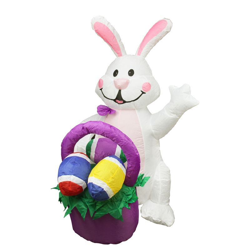 Northlight Easter 4' Inflatable Prelit Bunny Driving an Egg Car Outdoor Decoration - White/Pink