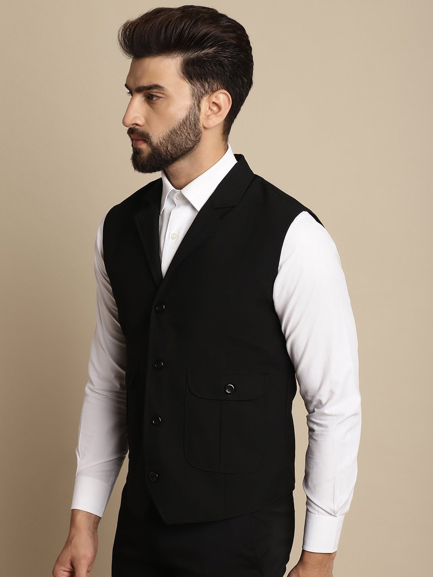 Even Black Regular Fit Notch Lapel Waistcoat