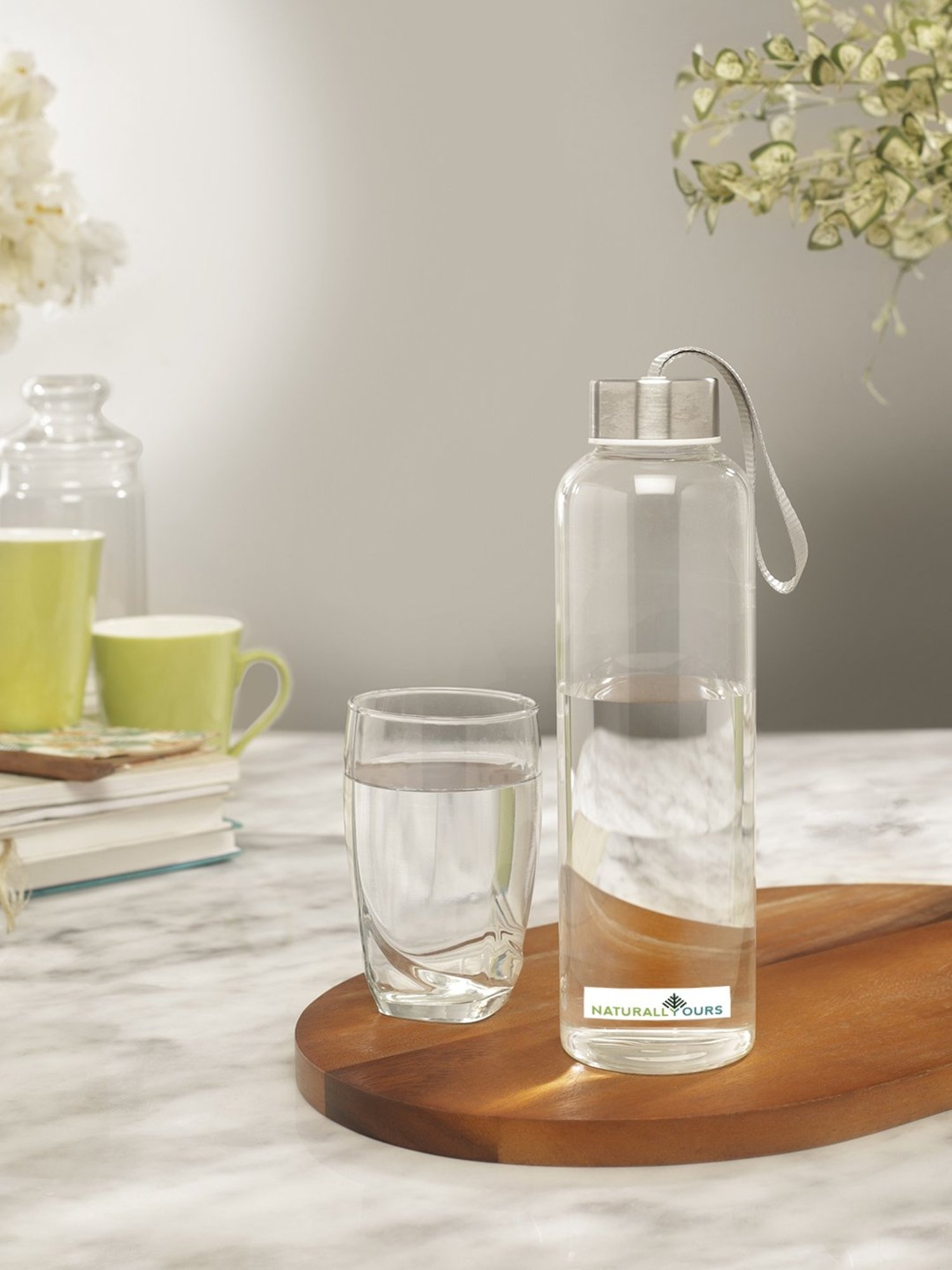 NATURALLYOURS Transparent Borosilicate Glass Water Bottle (500 ml) - Set of 1