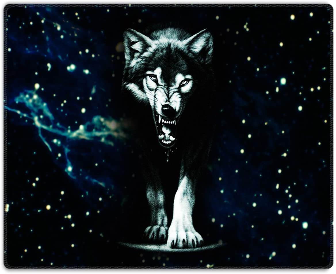 Meffort Inc Mouse Pad with Stitched Edges & Non-Slip Base, Smooth Silk Surface Gaming Mousepad - Wolf Design