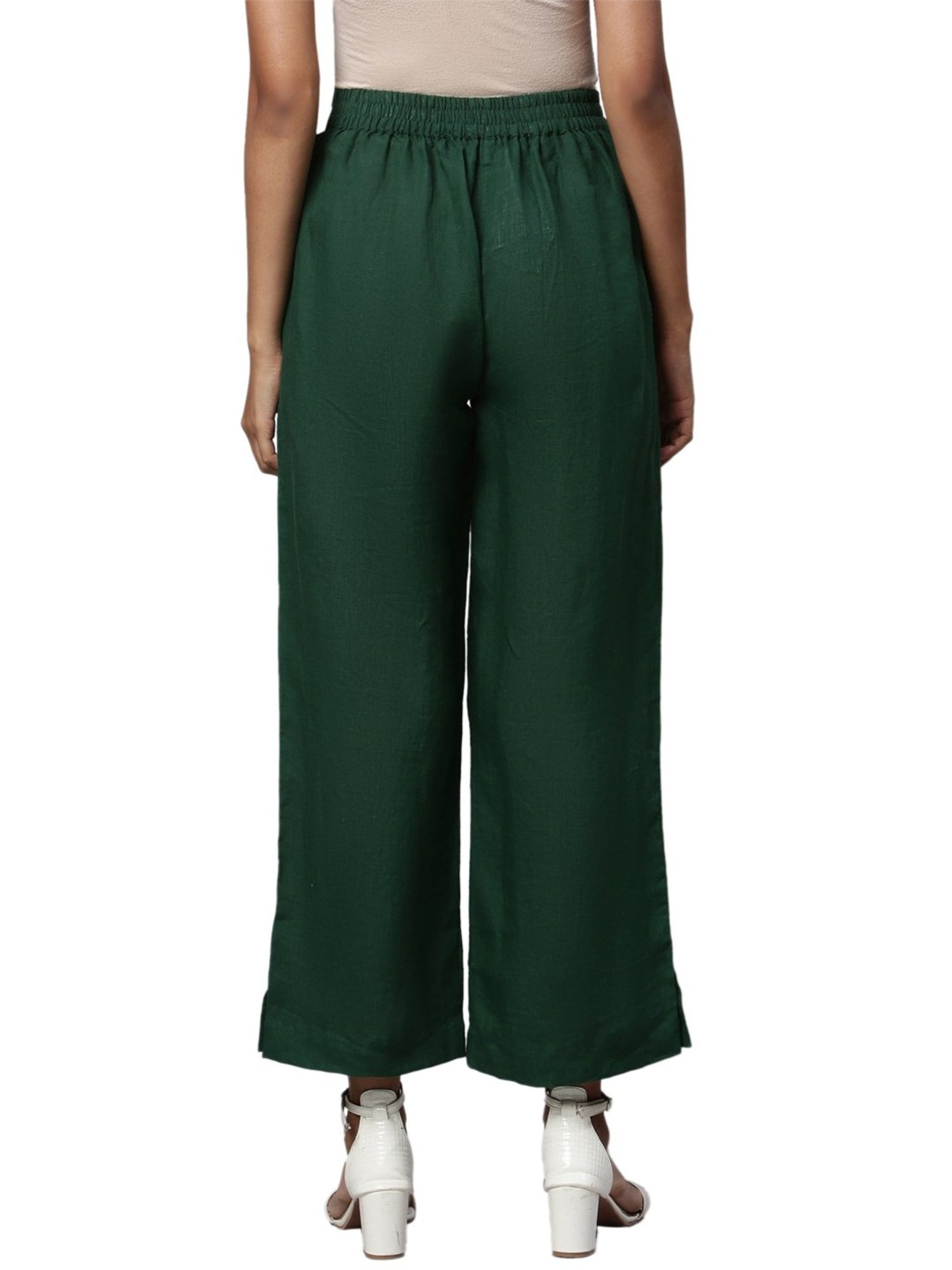 Linen Club Woman Green Embroidered Palazzos