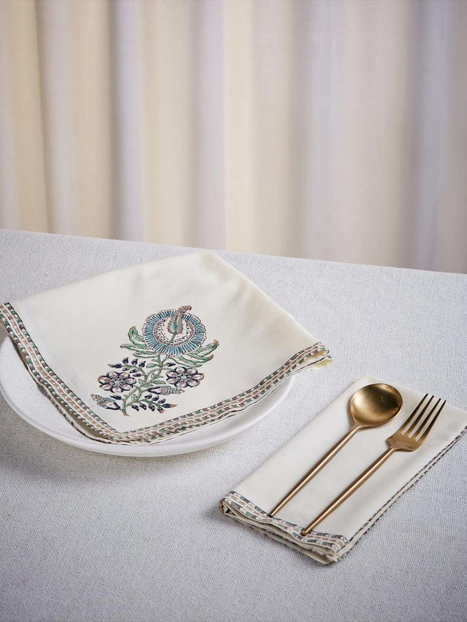 Fabindia Home Antara Blue Cotton 134 TC Napkins - Set of 6