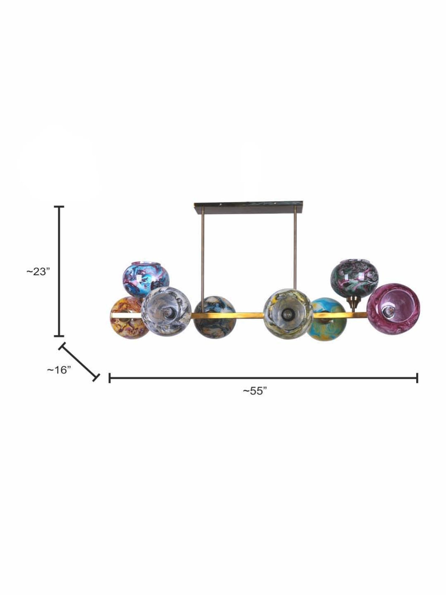 Fos Lighting Modern Linear Multicolor Steel 8-In-1 Chandelier With Glass Shades