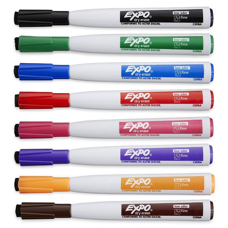 Expo 8pk Dry Erase Marker Magnetic and Eraser Fine Tip Multicolor