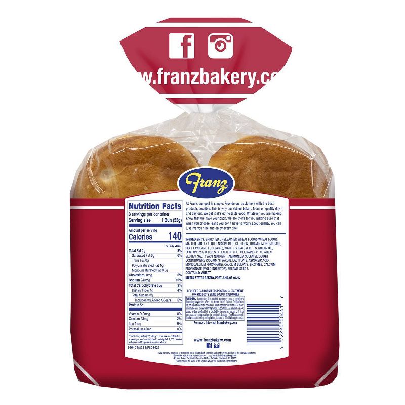 Franz Sesame Cluster Hamburger Buns - 15oz