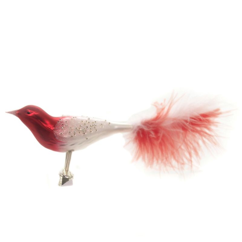 Golden Bell Collection 8.0" Red Bird W/White Roccail Wings Clip On Ornament  -  Tree Ornaments