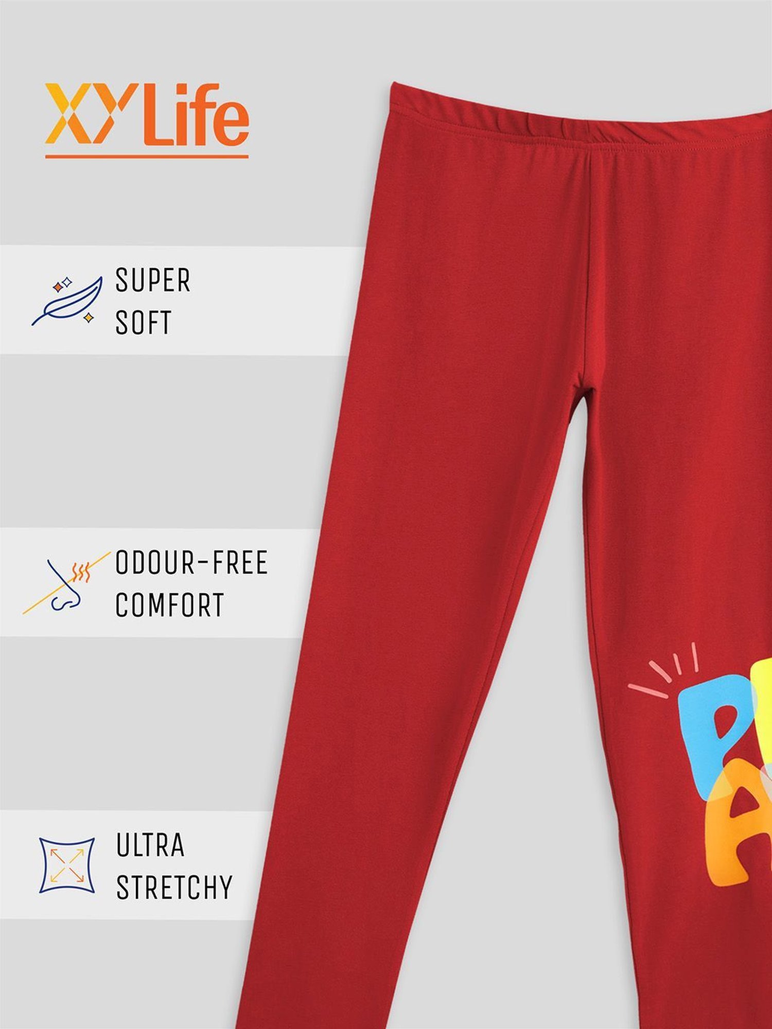 XY Life Kids Blue & Red Cotton Printed Leggings (Pack of 2)