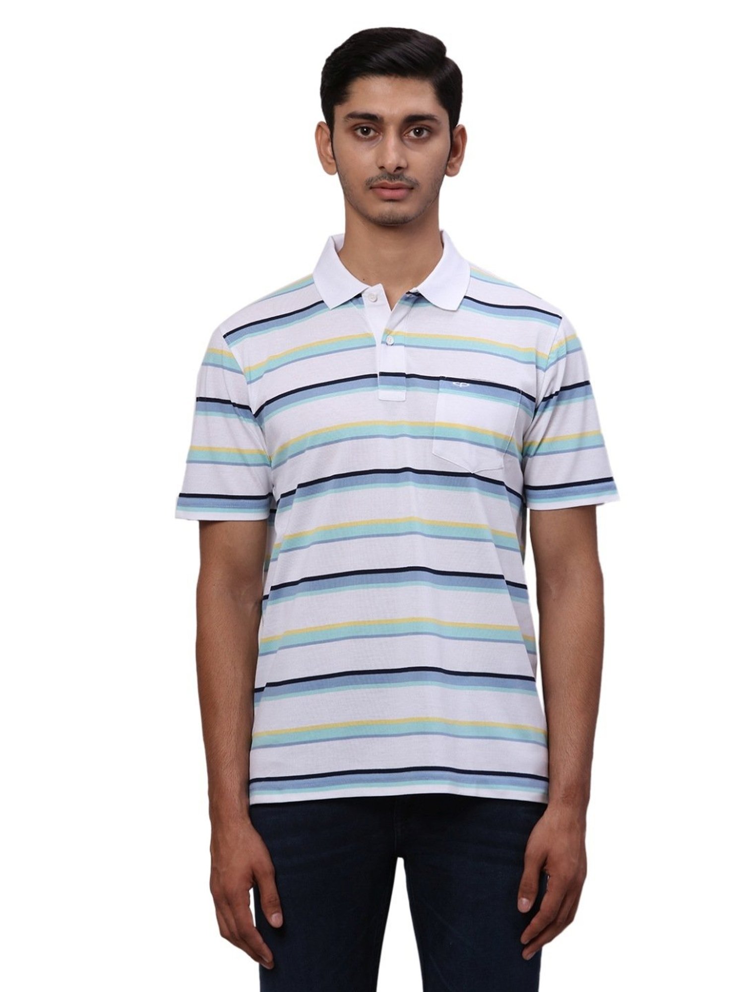 Colorplus White Classic Fit Striped Polo T-Shirt