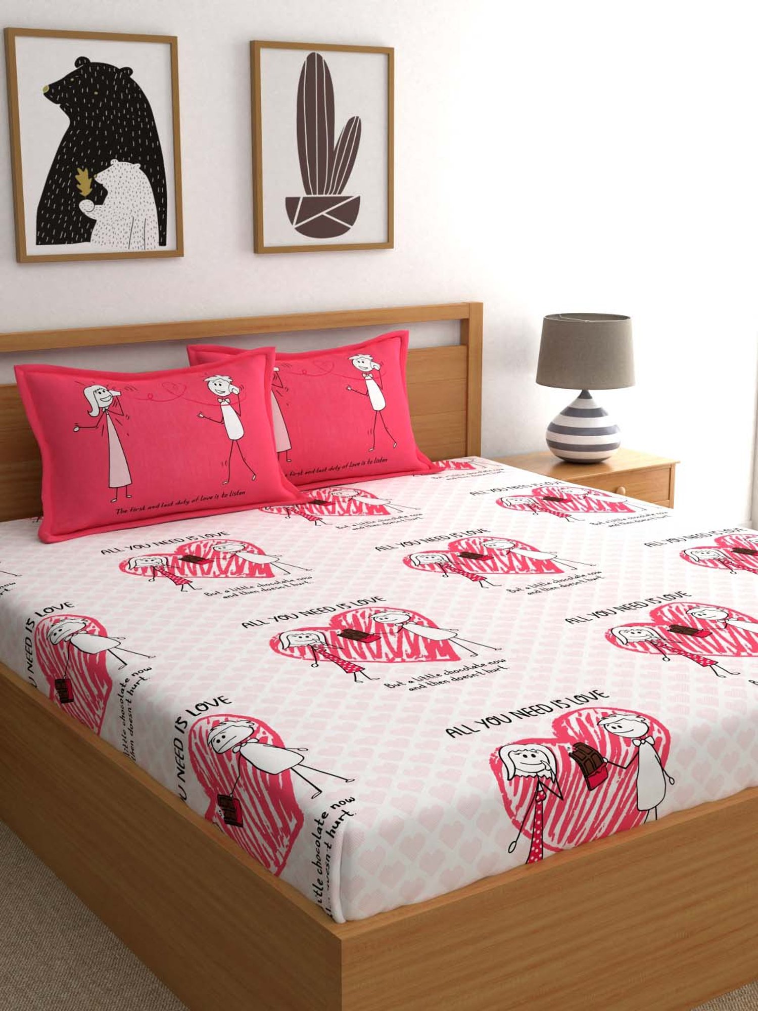My Room Pink 210 TC Cotton Bed Sheet Set